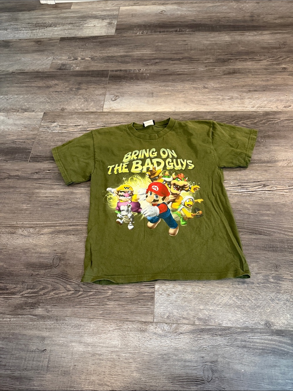 Nintendo Olive Green Super Mario 'Bring On The Bad Guys' Graphic Tee
